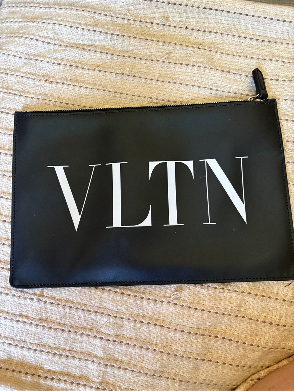 Valentino Garavani Black VLTN Logo Leather Pouch or clutch bag